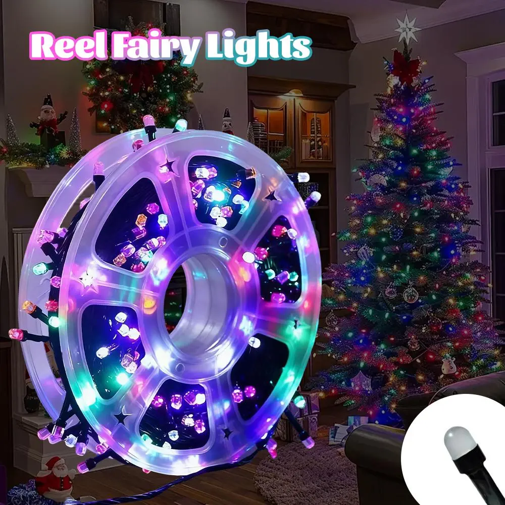 V8 Round-Top LED String Lights 50m, 500 Multi-Color LEDs with Storage Wheel, 8 Dynamic Lighting Modes, Low Voltage Outdoor Use
