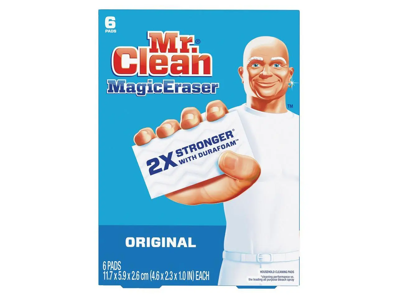 Mr Clean Magic Eraser, 2.3 x 4.6, 1" Thick, White, 6/Pack, 6 Packs/Carton PGC79009 Mr Clean Magic Eraser, 2.3 x 4.6, 1" Thick, White, 6/Pack, 6 Packs/Carton PGC79009