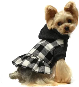 Knitted Plaid Dog Dress Hoodie Sweatshirts