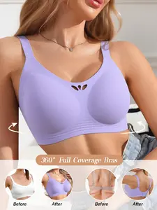 Women's V-Neck Solid Color Ice Silk Fabric Wireless Seamless Jelly Bra Underwear, Adjustable Wide Shoulder Straps Traceless Back Smoothing, Push Up Anti-Sagging Side Support, Versatile for Daily Wear Dating & Gatherings