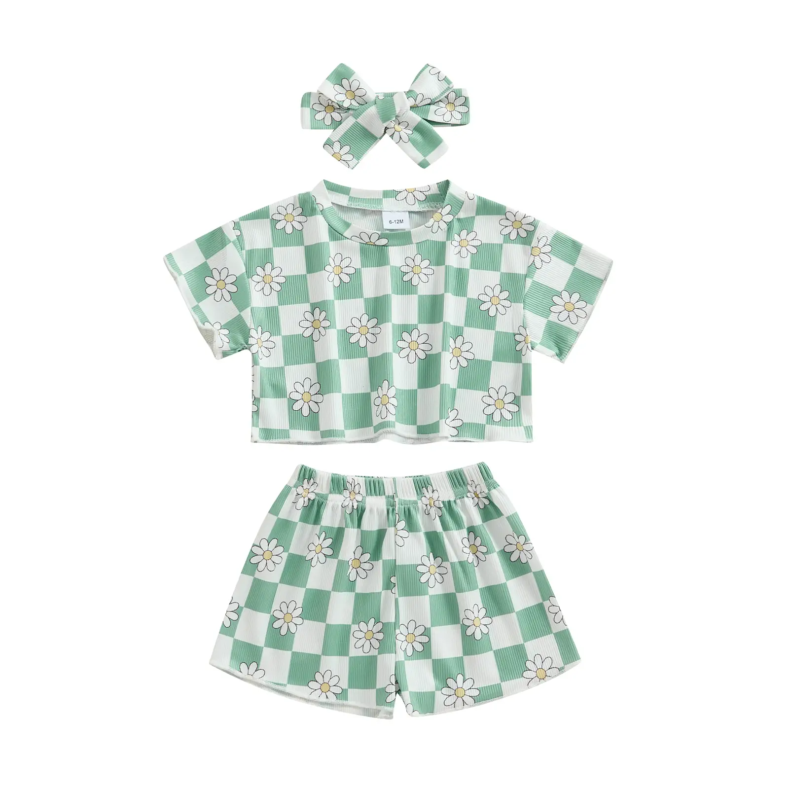 Toddler Girl Clothes 6M 12M 18M 24M 3T 4T Baby Girls Outfits Summer Floral Checkerboard Print Shirt+Shorts+Headband 3pcs Baby Clothing