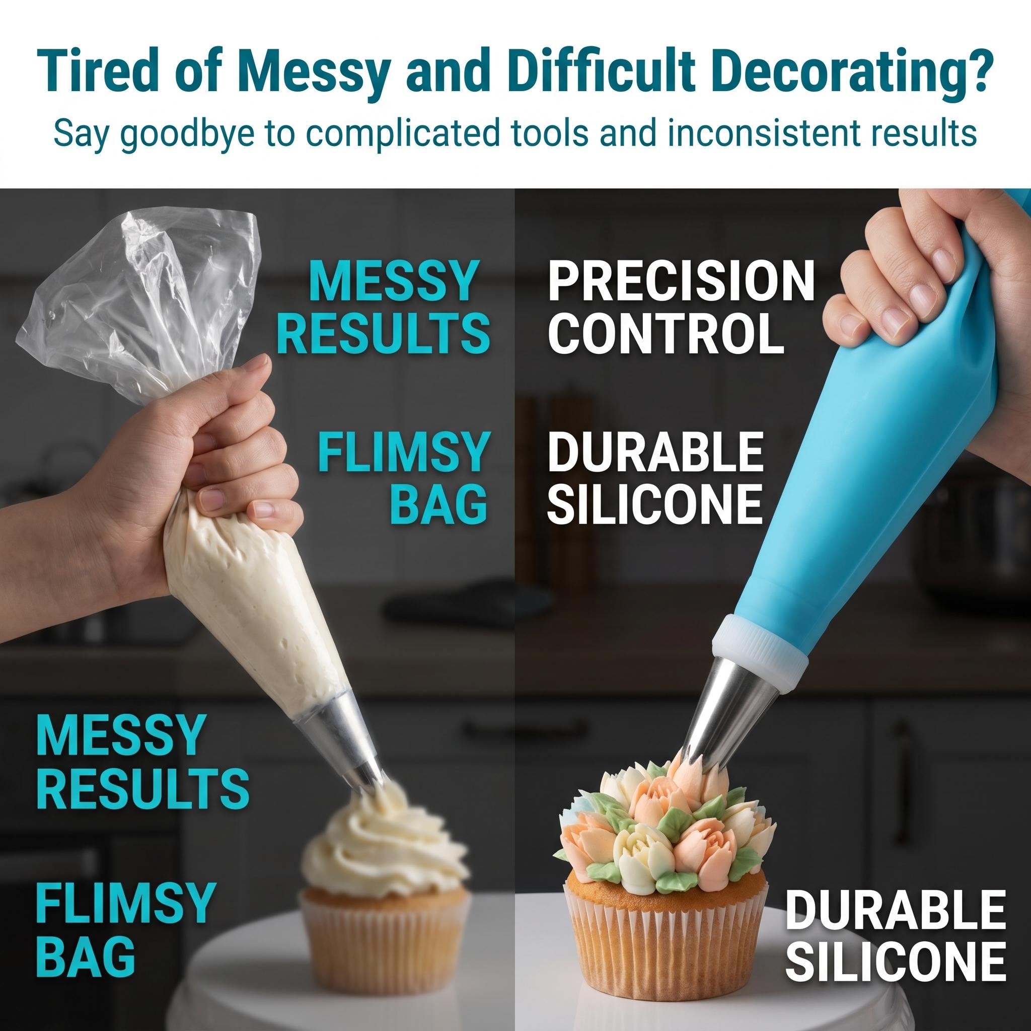 17 Pcs Cake Decorating Supplies Kit with Stainless Steel Icing Tips, Reusable Silicone Piping Bags, Scrapers & Couplers - Baking Tools for Cakes, Cupcakes & Cookies