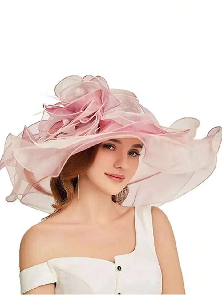 HIMESPORT Wedding Bridal Fascinators Hat For Women Ladies Organza Sun Hats Flowers Elegant Large Wide Brim Tea Party Dress Kentucky Derby Cap Hats