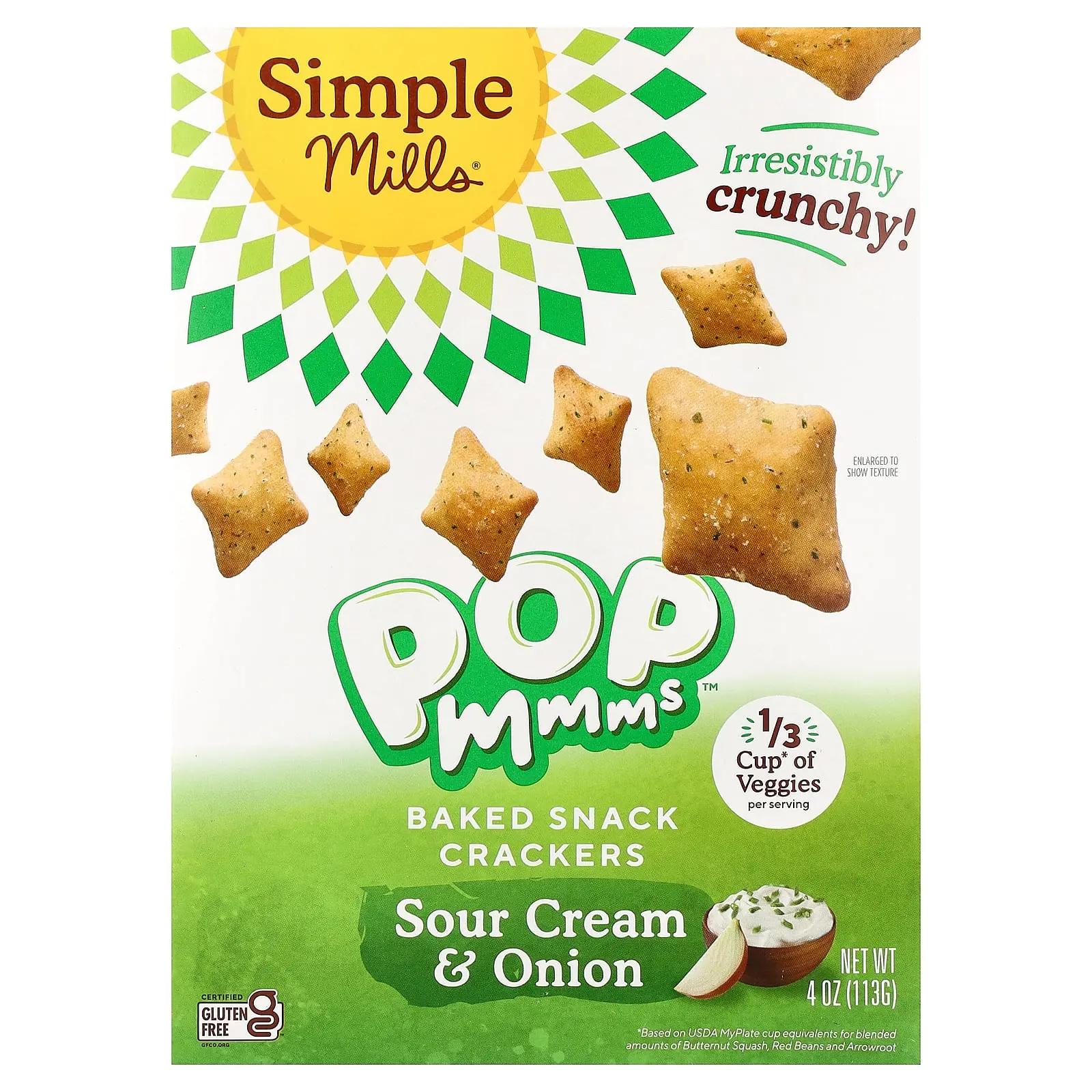 Simple Mills Pop Mmms™,  Baked Snack Crackers, Sour Cream & Onion, 4 oz (113 g)