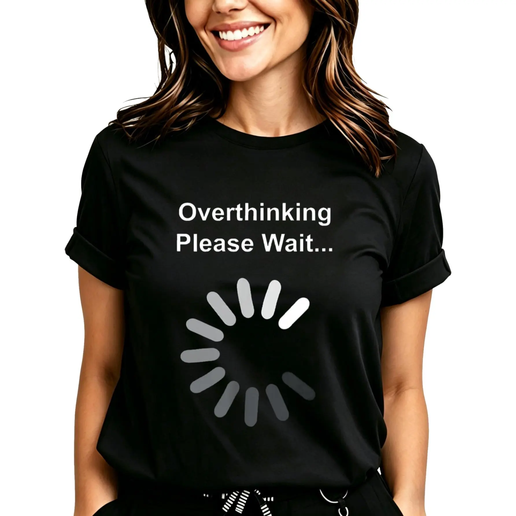 Men's Casual Round Neck Short-Sleeve Comfortable Cotton T-Shirt with Overthinking Please Wait Loading Icon Prints