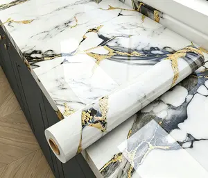 Self-Adhesive Wallpaper Marble Contact Paper for Countertops Desk Waterproof Anti Oil Gold Marble Wallpaper Peel and Stick Countertop Kitchen Vinyl Wrap Marble Counter Top Covers Bathroom Bedroom Walls