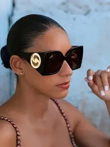 Unique oversized square women's sunglasses, composite frame, anti reflective lenses, fashionable activity glasses