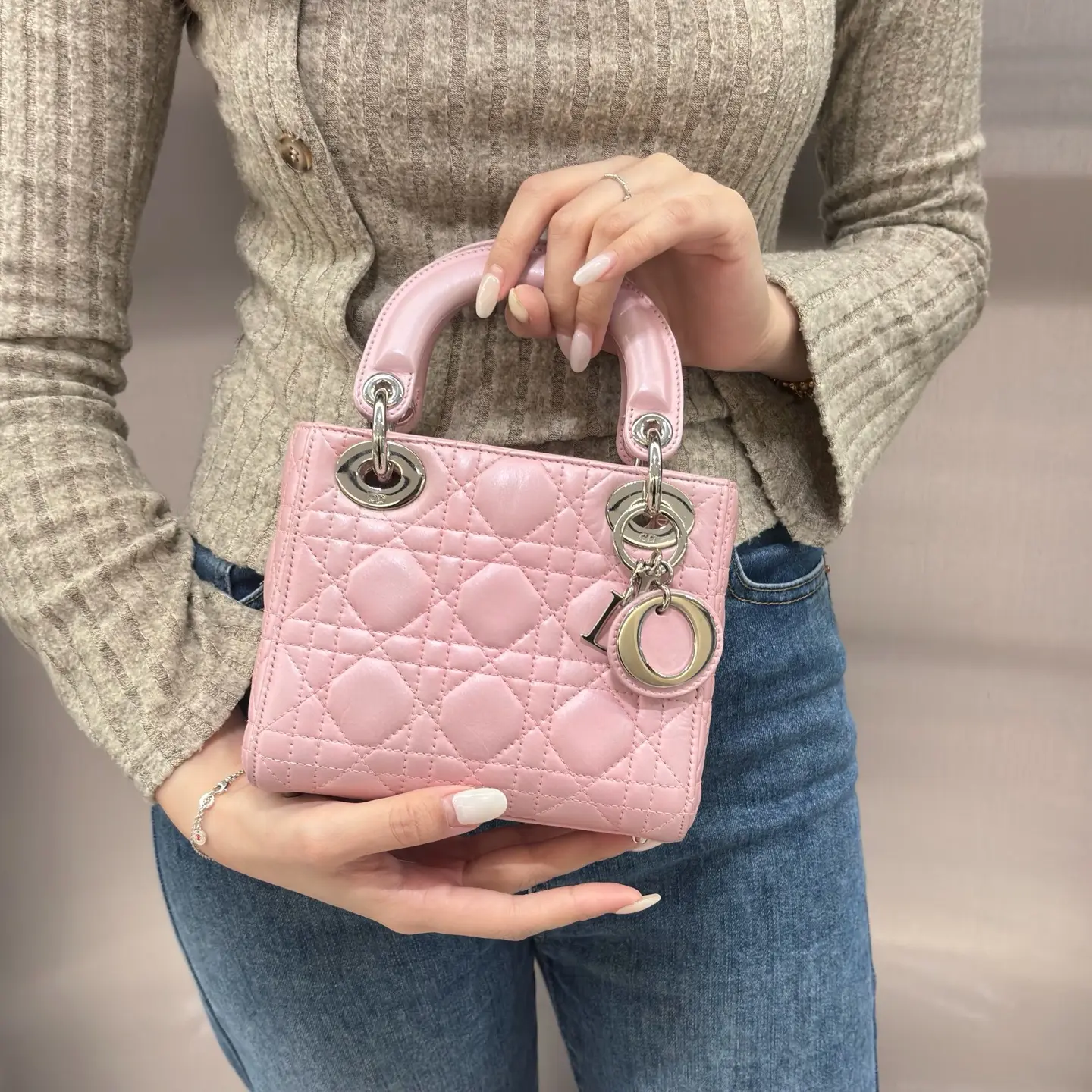 Pre-owned Dior Mini Lady Handbag+Classic Cannage QuiltedPink+Luxury Bag | 67083