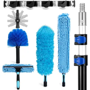 Cobweb Duster with Extension Pole, 20Ft Ceiling Fan Cleaner Duster, High Ceiling Duster Kit with 5-12Ft Telescoping Extension Pole, Long Handle Duster for High Ceilings, Window Washer Kit