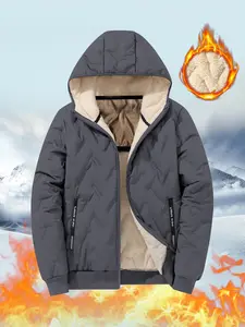 Men's Hooded Cotton Jacket with Fleece Lining, Winter Warm Graphene Cotton Coat, Ultrasonic Cotton Jacket, Suitable for Outdoor and Casual Wear