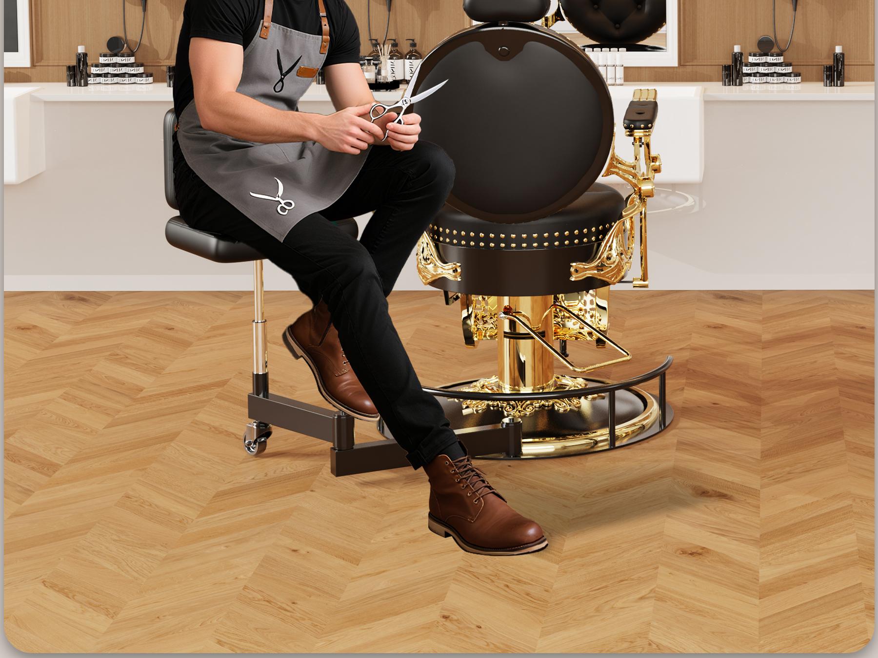 Baasha Innovative Rolling Stool Attachment for Barber Chair | Height-Adjustable Stylist Stool with Backrest | 180° Swivel Ergonomic Salon Tool for 520mm-680mm Bases | Reduce Back & Leg Strain | Accessory ONLY - Gold Chair NOT Included