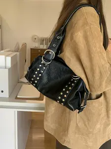 High-End Metal and Soft Leather Boston Bag, PU Leather Crossbody Shoulder Bag, Large Capacity Fashion Bag for Daily Use, Parties, Travel