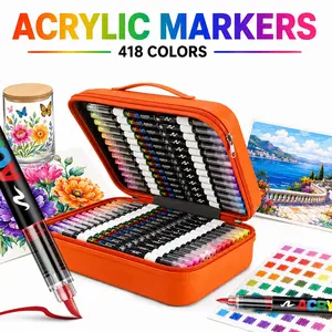 Foxfeel 418 Color Acrylic Markers, Professional Drawing Pens, Soft Tip, Smooth Ink Flow, Portable Storage, Art Supplies