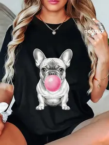 100% Cotton Funny Frenchie Lover Clothing: French Bulldog Blowing Bubble T-Shirt