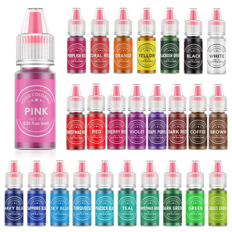 Food Coloring Set - 26 Vibrant Liquid Bottles (0.25 Fl. oz/6 ml Each), Food Grade Dye for Baking Supplies, Icing, Fondant, Bake Nata Kit