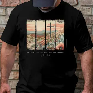 Christian Easter Cross Shirt, My Sin Was Great His Love Was Greater Shirt,Easter Shirt, Boho floral Easter tee, Clean Look, Goes