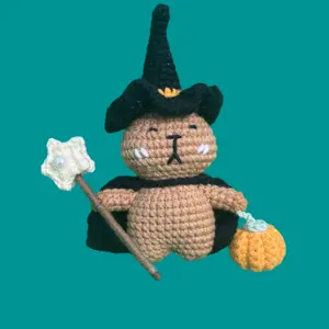 Handmade Crochet Magic Capybara Raccoon Glasses Pig with Yarn Attributes and Witch Hat Design chiacrafts Patterns 3.5x3x2 inches