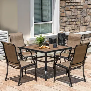 5-Piece Patio Outdoor Textilene and Metal Dining Set with Umbrella Hole