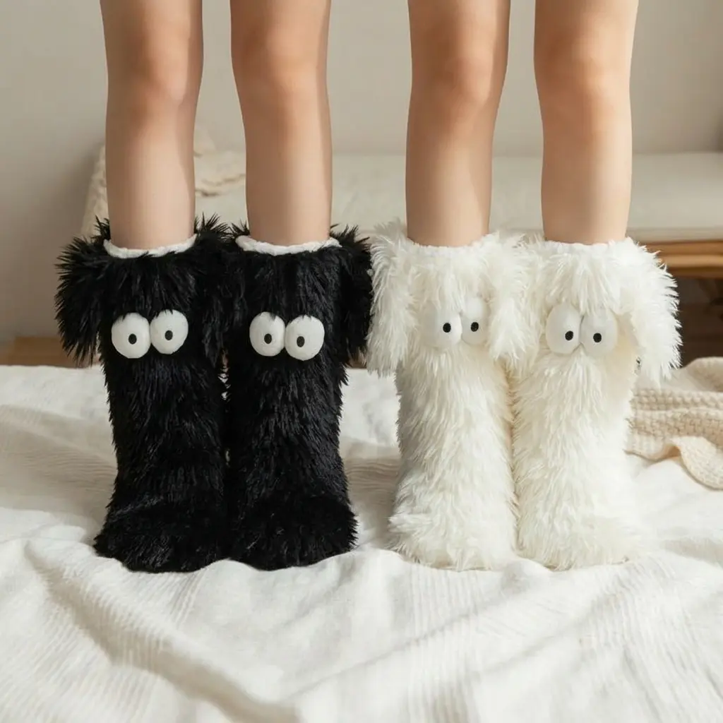 Women's Men's Cute Monster Plush Socks - Fuzzy Warm Winter Slipper Socks with Funny Animal Design for Home Activities (Sports & Outdoor Accessories) cold weather footwear