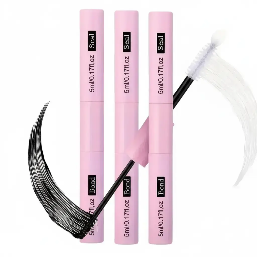 Waterproof Eyelash Glue (3-Count Pack), 2-in-1 Long-Lasting Lash Bond and Seal Glue, Sweat-Proof Eyelash Extension Glue for Cluster Lashes, Waterproof Eyelash Clusters, Cosmetics