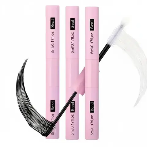 Waterproof Eyelash Glue (3-Count Pack), 2-in-1 Long-Lasting Lash Bond and Seal Glue, Sweat-Proof Eyelash Extension Glue for Cluster Lashes, Waterproof Eyelash Clusters, Cosmetics