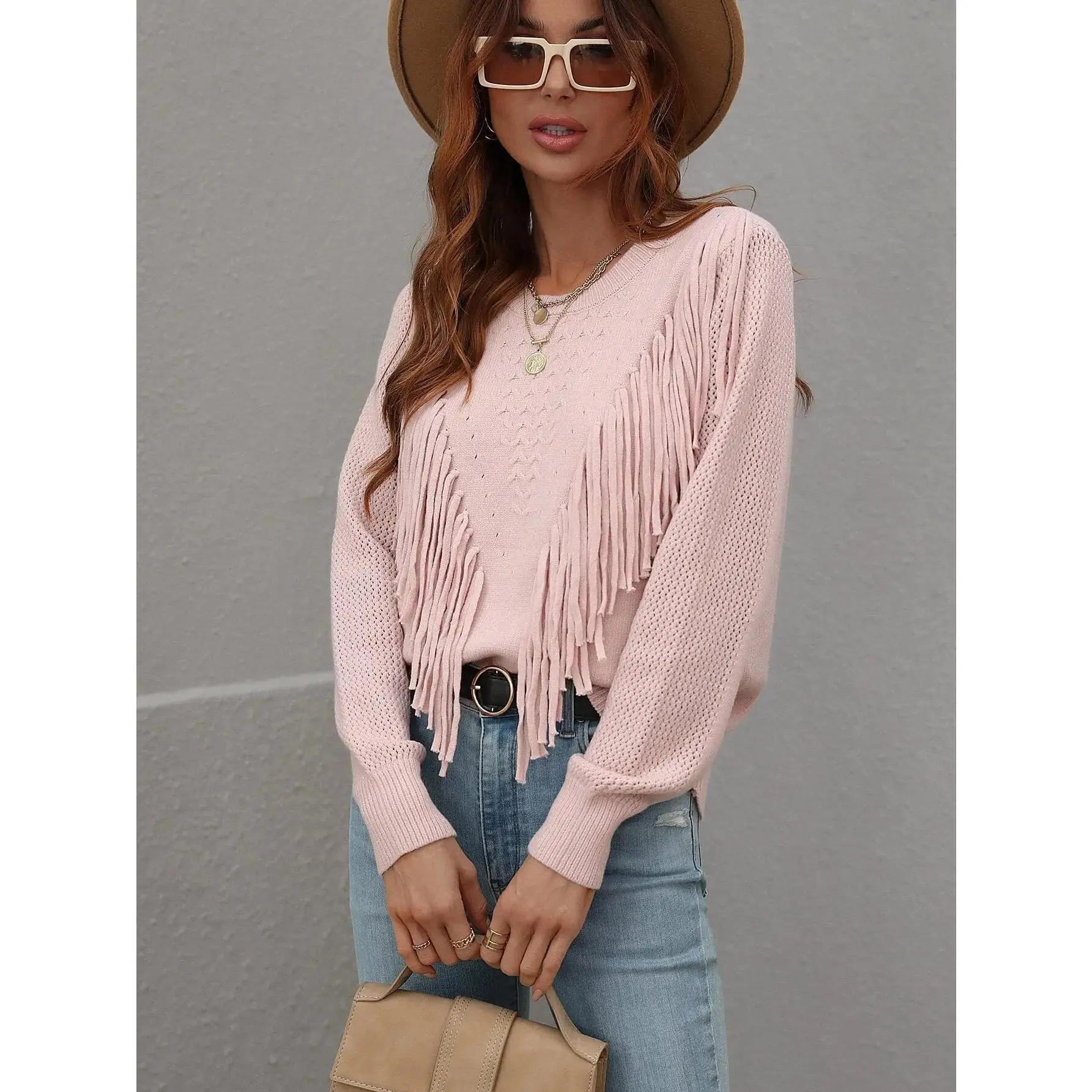RIBBED FRINGE WESTERN SWEATER