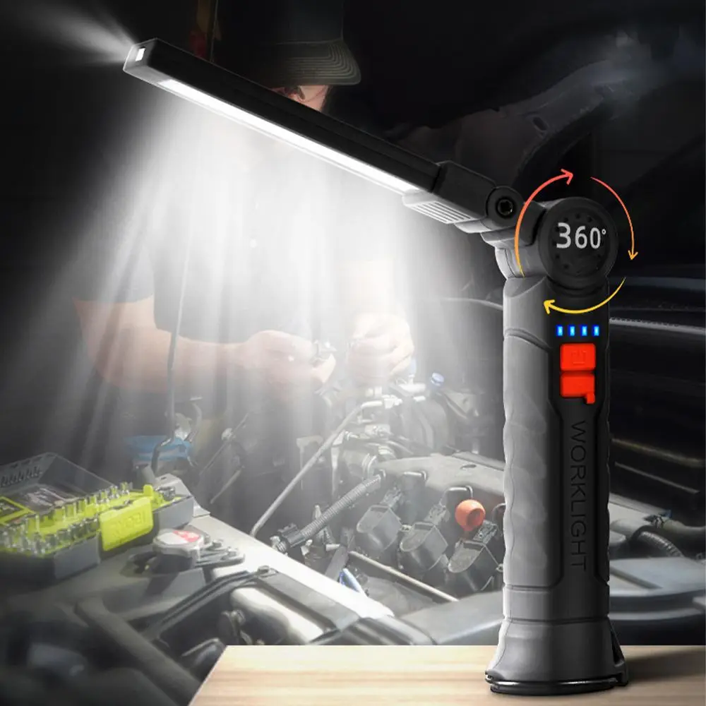 USB Rechargeable COB LED Work Light, 360° Rotatable 4 Modes Portable Light with Magnetic Base, Work Light for Outdoor & Repair Use