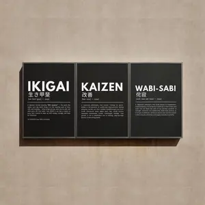 Japanese Definition Wall Art Set of 3, Ikigai, Kaizen, Wabi-Sabi, Posters, Printable Wall Decor