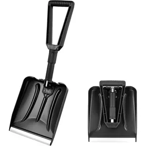 27inch Dual-Fold Car Snow Shovel, Lightweight Snow Shovel with Ergonomic Handle and Aluminum Edge, Portable and Multi-Functional, Suitable for Cars, Snowmobiles, Camping, and Mud, Black
