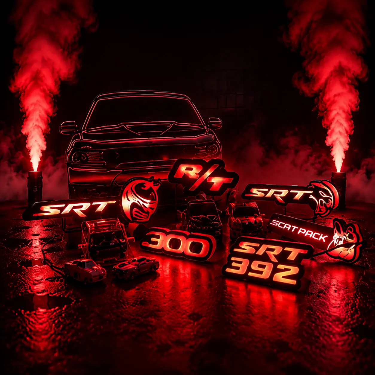MOPAR RGB LED Grille Badge - SRT,SRT HELLCAT,SRTSCATPACK,SCATPACK,R/T,SXT,DAYTONA,392,300,MUSTANG,SHELBY,(Chrysler, Fits Dodge Charger, Challenger,Durango, Grand Cherokee, Jeep, Ram)Upload Your Image forCustom Design