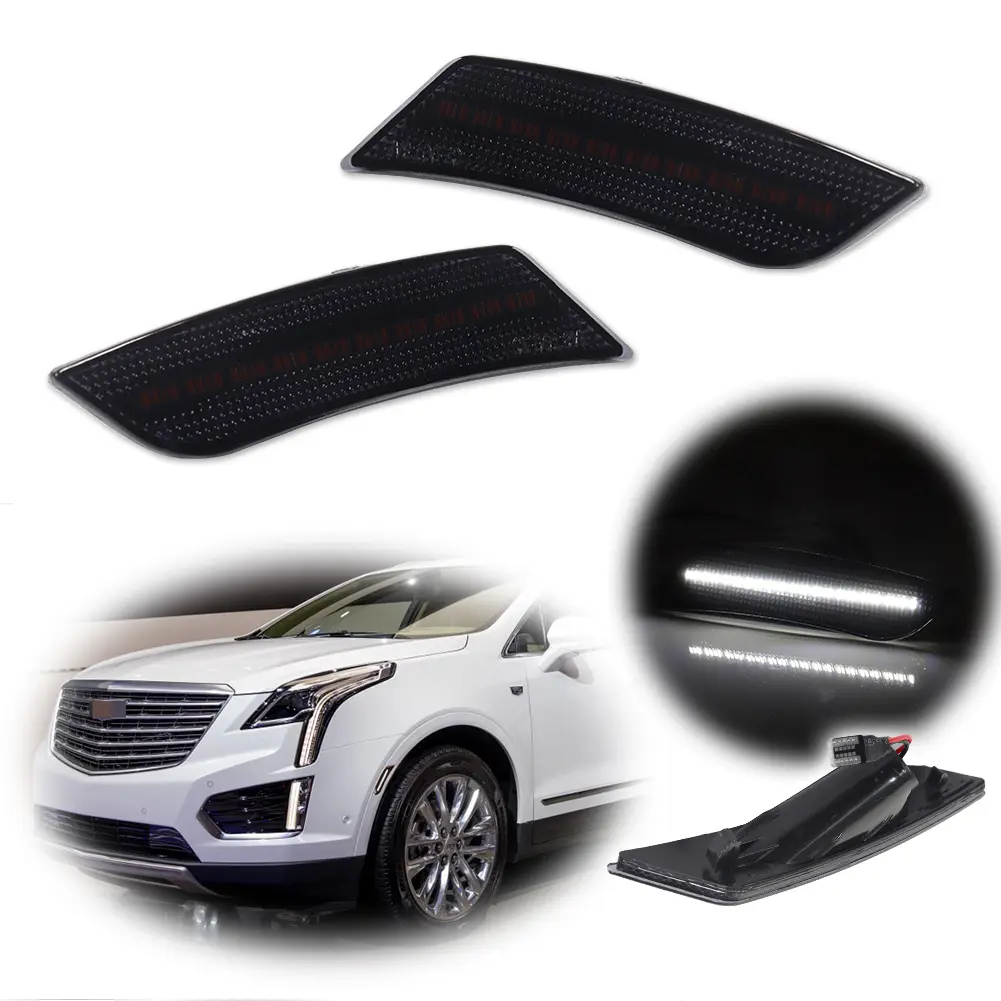 2pcs Smoked White LED Front Side Marker lamps Light For 2013 2014 Cadillac ATS & 2017 2018 2019 2020 2021 2022 XT5,Replace OEM 22941173, 22941174, GM2551199, GM2550199, 20847450, 22922428