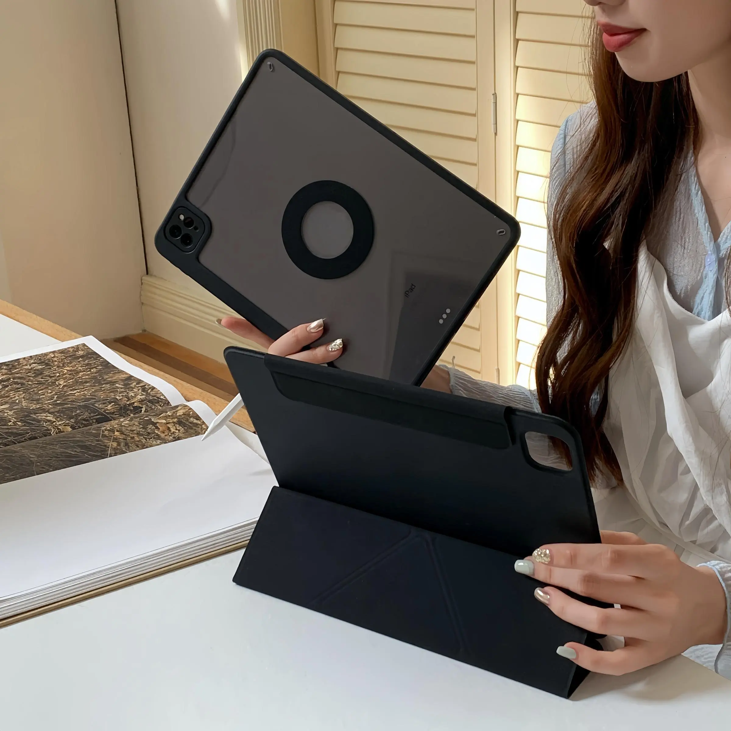 Magnetic Detachable Tablet Case with Pen Holder Slot, 2 Counts/set Foldable Stand Anti-drop Tablet Protective Cover, Tablet Accessories for iPad 10th 10.9'' 7/8/9th Folding