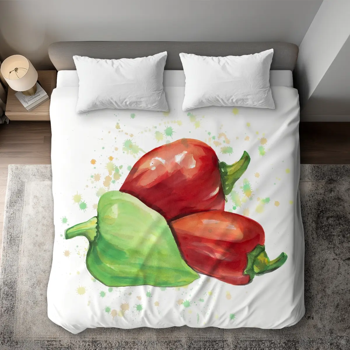 360 stand Bell Pepper Print King Size Duvet Cover - White Back, Breathable Microfiber Fabric Face, Colorful Style Home Textile Bedding with Fresh Food Vibe, Room Decor, Decorative Duvet Cover, Breathable Duvet Set, Rustic