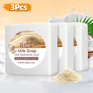 3pcs- Rice Milk Soap, Rice Soap For Face, Soap Bar, Soap For Skin, Skin Brighten, Contains Milk And Rice Extract, Moisturizing Face And Body, Firm And Moisturize The Skin, Bathroom Cleaning And Brighten Products Suitable For All Skin Types, Unisex