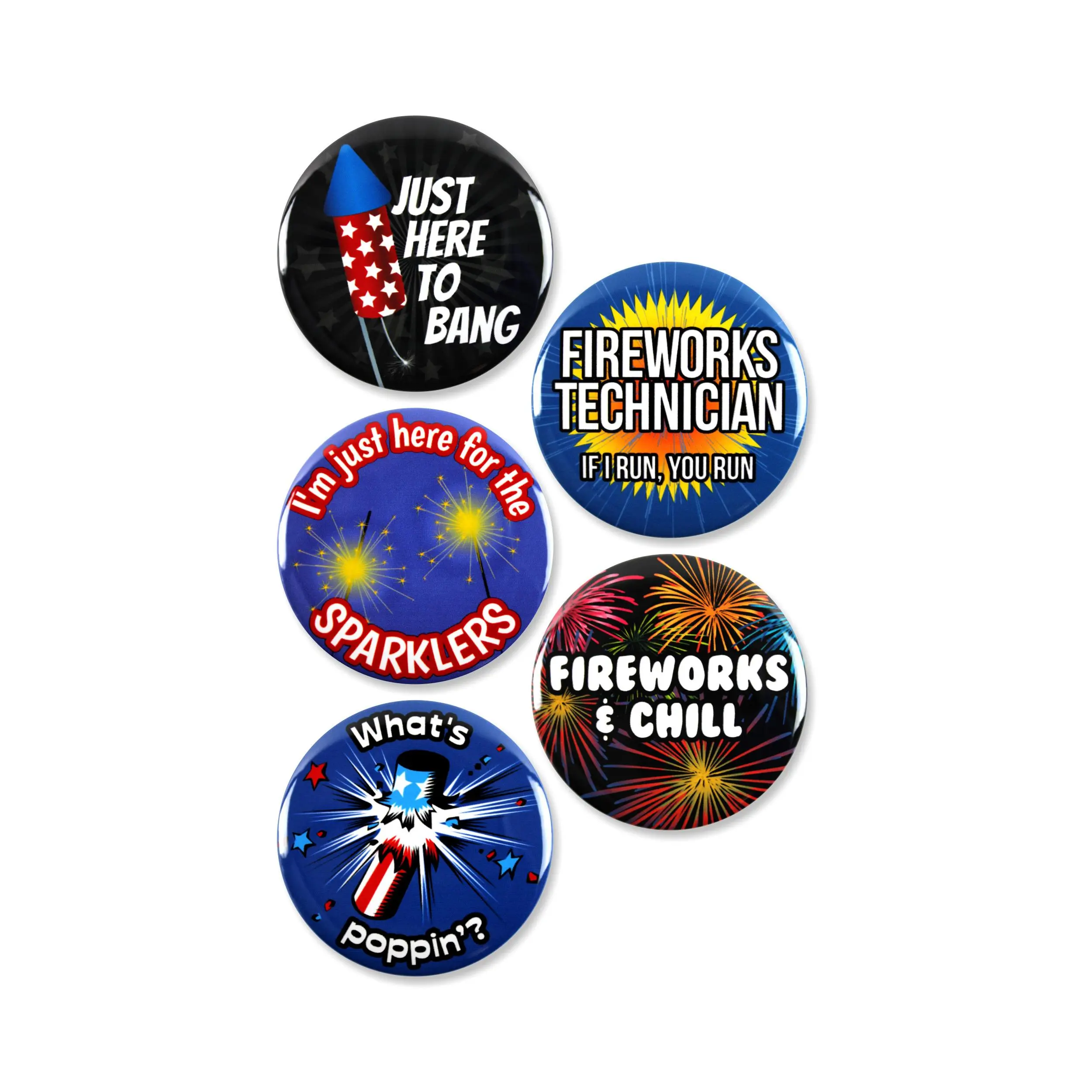 5 Pack - Funny Fourth Of July Fireworks American Pinback Buttons - 2.25 Inch
