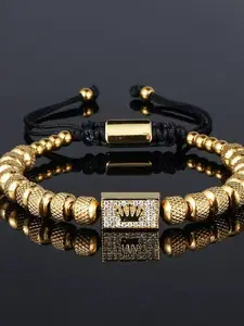 Retro Black Crown Protection Bracelet, Spiritual Healing Energy Beaded Bracelet, Trendy Streetwear Fortune Jewelry for Men, Stacking Bracelet