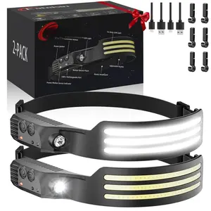Headlamp Rechargeable 2pcs  Motion Sensor 230бу Cob Head Lamp Headlights For Forehead Hard Hat Light Adults Led Headband Flashlight Work Hiking Running Camping Gear