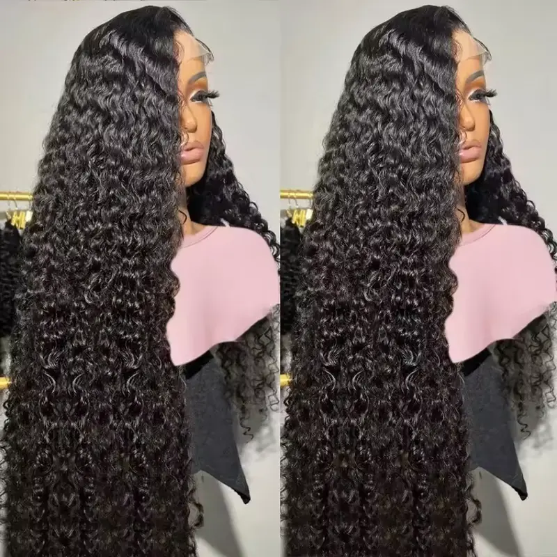 MYLOCKME 36 38 Inch Deep Wave 13x6 HD Transparent Lace Frontal Human Hair Wigs 180 Density Remy 13x4 Kinky Curly Front Wig For Women