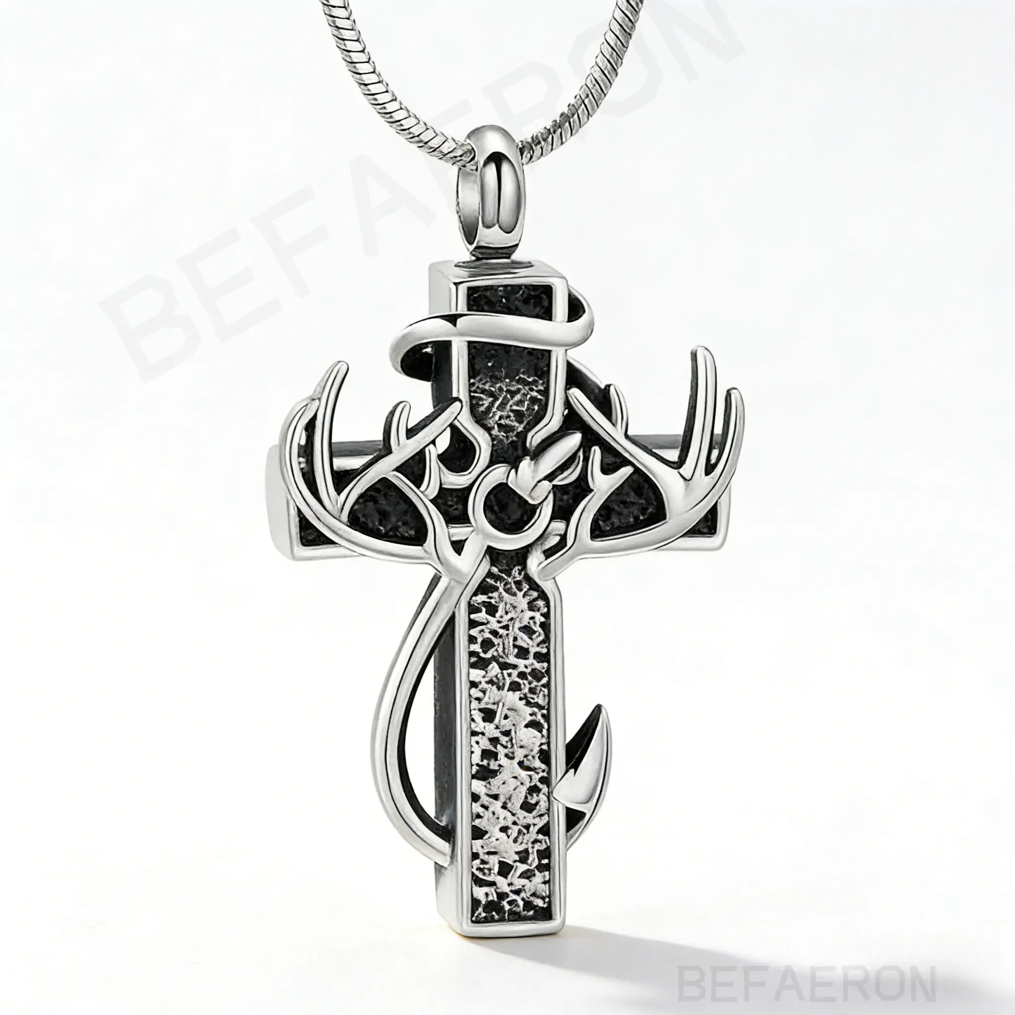 Autumn New Arrival 925 Sterling Silver & Stainless Steel Cross Antler Necklace for Boys - Special Ash-Holding Version, Inspirational Bible Verse Pendant, Personalized Christian Graduation Gift for Men