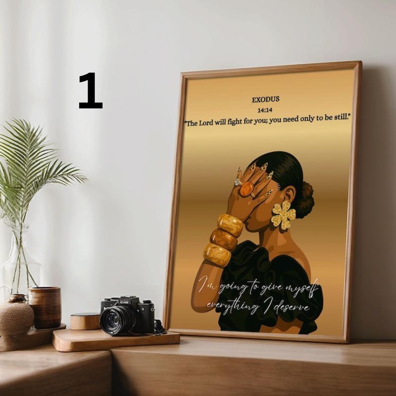 A set of three black Christian girl wall hangings, scripture prints, Bible verse wall hangings, girl's room decorations, Christian wall hangings, canvas-covered frames.