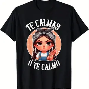Chicana Quenera Cartoon Graphic T-Shirt, Spanish Saying Print Tee, Classic Crew Neck Shirt, Latino Culture Casual Short Sleeve Top, Trendal Chola Chicano Aesthetic Cotton Tee for Latinas, Spanish Quote Fans and Chola Style Enthusiasts