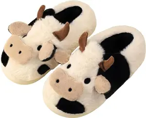 2024 New Arrival Cute Fluffy NoveltyCow Slippers, Matching Soft PlushFuZzy Warm House Slippers forWomen, Cozy Bedroom Slippers forBack To School As Gift, DesignerSlides Fur Slippers Walking Shoes Footwear Cotton Girl Flipflop winter indoor Comfort Decor