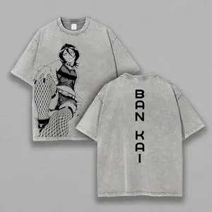 Rukia Kuchiki Washed Tee Vintage Graphic 90s, Unisex Oversize Anime Manga Acid Washed Lightweight Cotton T-Shirt for Anime Fans and Lovers U4P