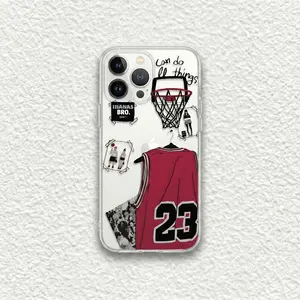 Clear Red Basketball Jersey Space Pattern Anti-Drop Phone Case For iPhone 11 12 13 14 15 16 Pro Pro Max Plus Sporty Trendy Style Ideal Gift For Fans