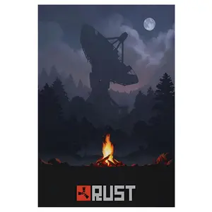 1 piece<rust>Game Poster Wooden Frame Premium Canvas Print - Atmospheric Satellite Antenna and Campfire Scene Wall Art, Dark Survival Theme Game Room Decoration, Fan Gift Idea</rust>