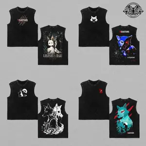 Vintage Beastars Anime Oversized T-Shirt & Muscle Tank Top Acid Wash Legoshi Graphic Tee Streetwear Shirt Heavyweight Cotton Drop Shoulder Pump Cover Gym Top Unisex Haru Wolf Graphic Tee Shirt