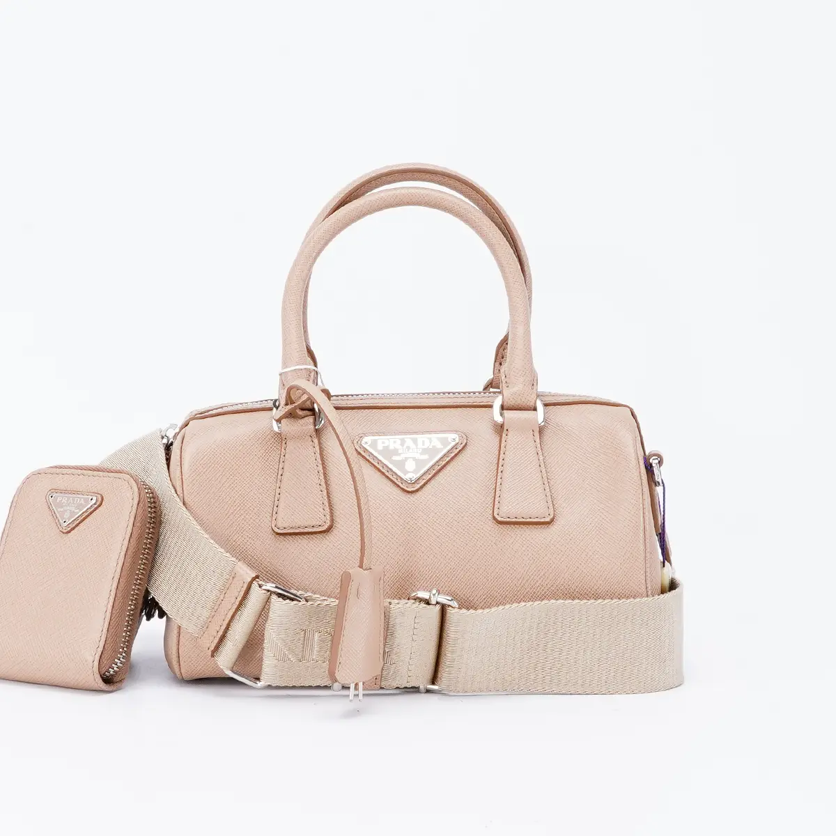 Pre-owned PRADA Calfskin Crossbody Bags Re Edition 2005 Cameo Beige Nylon Boston Crossbody Bag BGP214768
