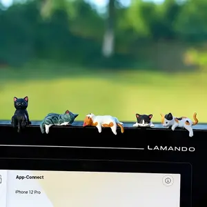 Mini Cat Desk Figurines Set of 5 Cute Resin Cartoon Style Kitty Decorations Multi Pose Desktop Decor for Home Office, Cubicle Aesthetic Desk Accessories
