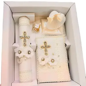 5pcs Baptism Candle set Ivory. Set De Vela Para Bautizo English & Spanish Traditional Ornaments