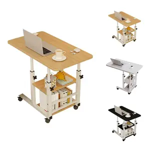 Height Adjustable C Table with Wheels & Tiltable Top, Mobile Overbed Table with 3 Storage Shelves, Rolling Side Table for Couch, Hospital Laptop Stand, Portable Snack Desk